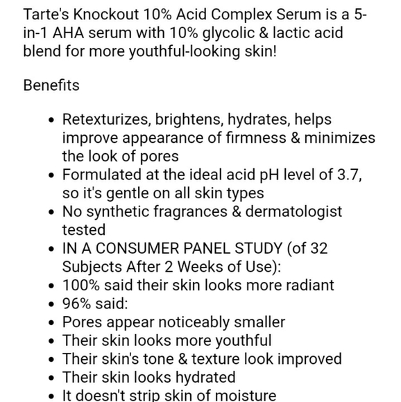 TARTE SKINCARE KNOCKOUT TINGLING TREATMENT WITH 10% ACID COMPLEX  SERUM. - Picture 8 of 9